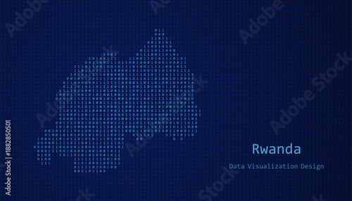 Rwanda map made of binary code on tech blue background
