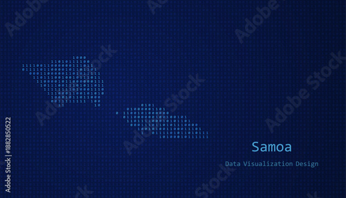 Samoa map made of binary code on tech blue background