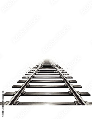 Endless railroad tracks stretching into a bright, hazy distance, symbolizing journey and progress