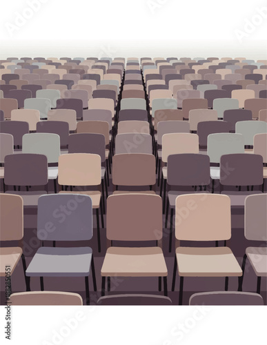 Rows of empty chairs in an auditorium or conference room, a symbol of waiting or absence