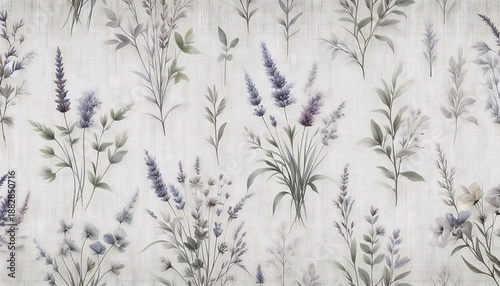 A delicate lavender and herb seamless pattern for linen, Ai generated image