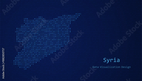 Syria map made of binary code on tech blue background
