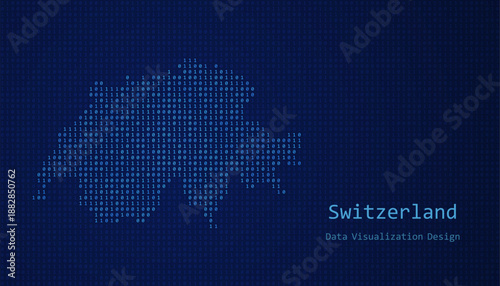 Switzerland map made of binary code on tech blue background