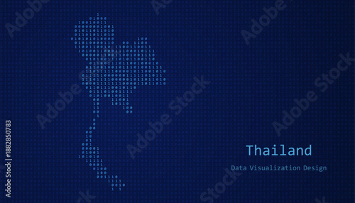 Thailand map made of binary code on tech blue background
