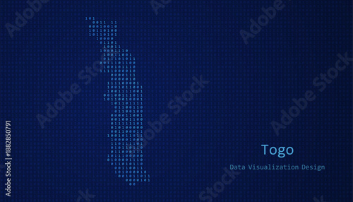 Togo map made of binary code on tech blue background