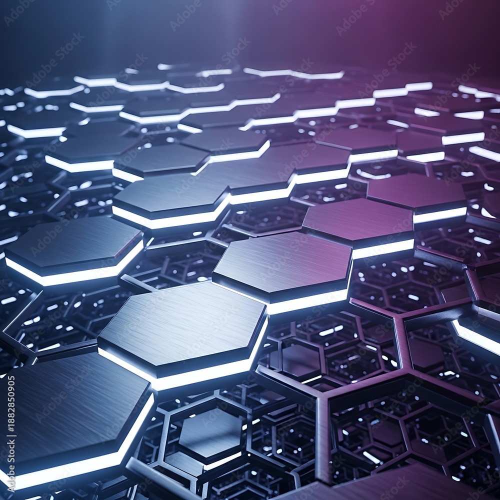 Obraz premium Futuristic Hexagonal Grid with Glowing Edges - A Modern Techscape.