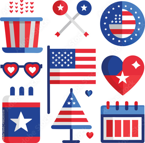 Patriotic symbols and celebration icons Vector