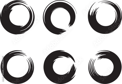 Circle Brush Stroke Vector, Enso Circle Icon Set in Line Style, Featuring Brushstroke Variations for Zen