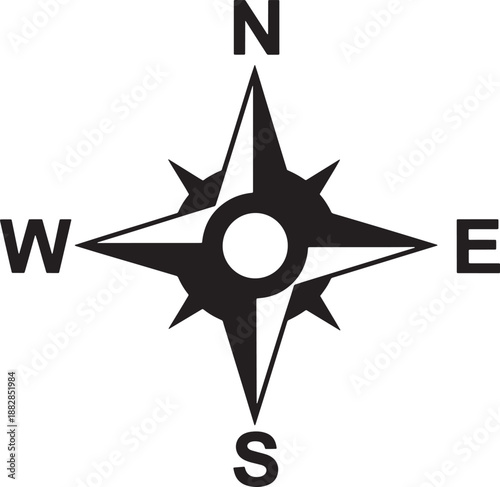 Compass Direction Icon, Minimal Black White Navigation Symbol Vector