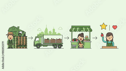 Farm To Table Process Illustrates Agricultural Journey From Field To Customer Appreciation