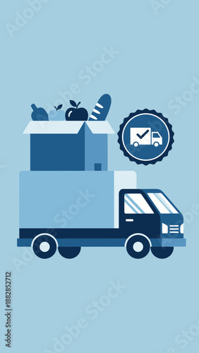 Fresh Grocery Delivery Service Icon Depicting a Truck Transporting Food in a Modern Design Style