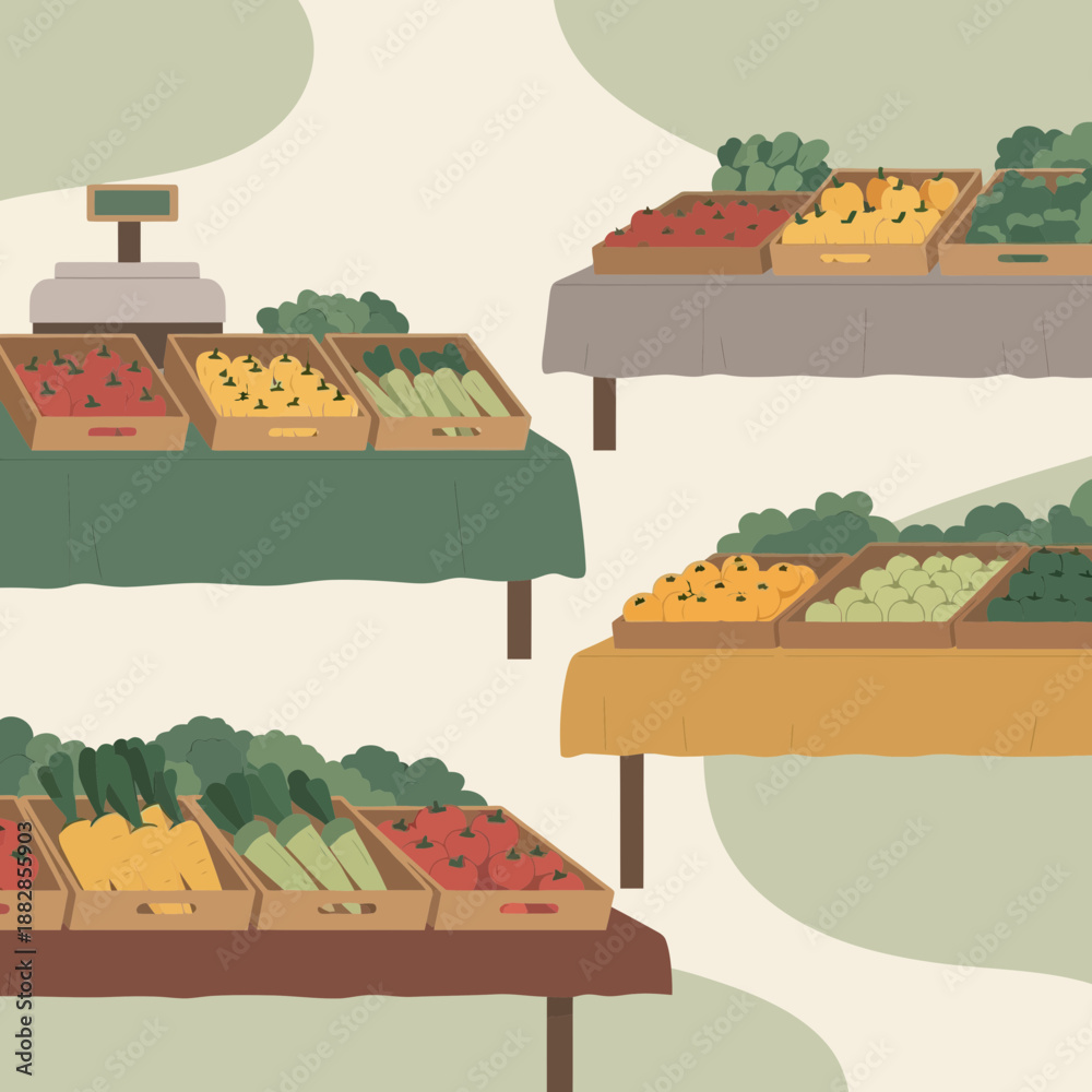Fototapeta premium Fresh Produce Displayed Beautifully at a Farmers Market Showcasing Seasonal Fruits and Vegetables