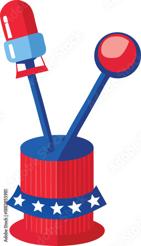 Patriotic drum set with maracas and drumsticks Vector