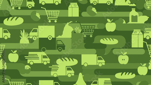 Fresh Produce and Delivery Seamless Pattern in Shades of Green Illustration