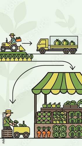 Fresh Produce Journey: Cultivation to Marketplace, Illustrated Organic Food Supply Chain