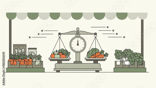 Fresh Produce Market Scene Depicting Balance and Healthy Food Choices Presentation
