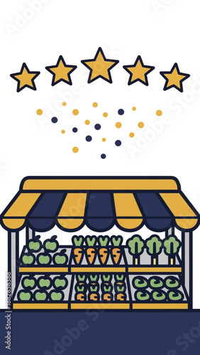 Fresh Produce Market Stall Displayed With Five Star Rating Emphasizing Quality and Freshness