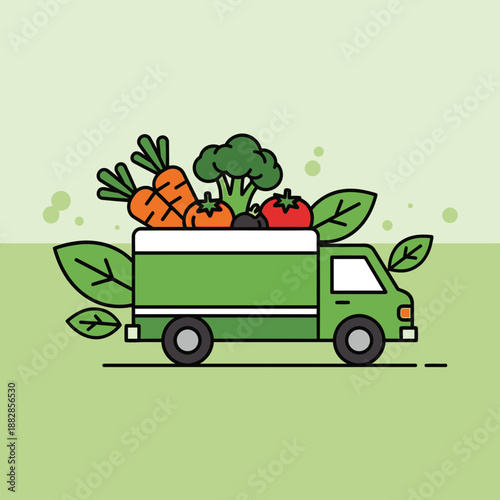 Fresh Produce Delivery Truck Carrying Healthy Vegetables and Eco-Friendly Concept Illustration