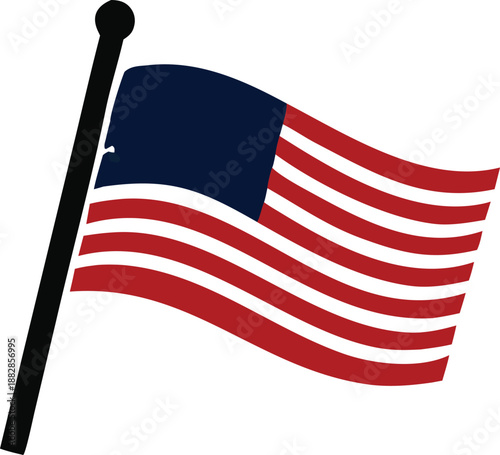Waving flag with red and white stripes and blue rectangle with stars Vector