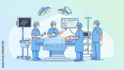 Medical team performing surgery on a patient in an operating room
