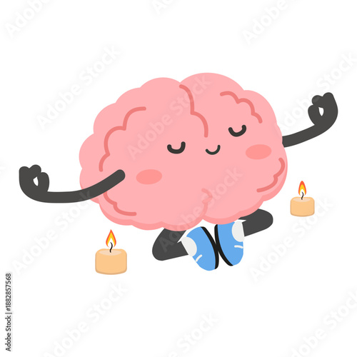 Cartoon Brain Meditating with Candles