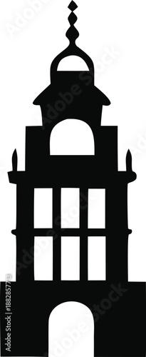 Silhouette of a historic tower with arched windows and spire Vector