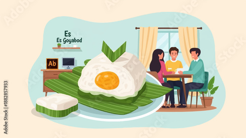 Friends share a meal of rice with egg and leaves, beside a desk