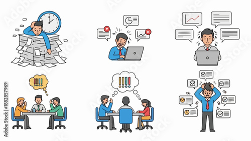 Frustrated business people overwhelmed by work, deadlines, and communication overload