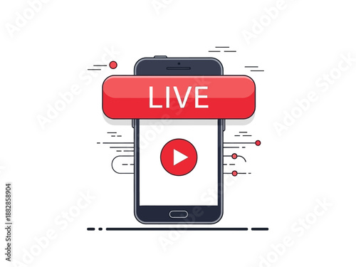 Live Streaming Video Play Button on Smartphone Screen Icon
