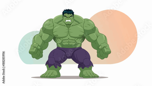 Muscular green superhero character with purple pants and angry expression, pixel art