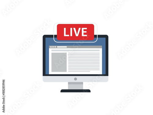 Computer monitor displaying a live news feed with a red 'LIVE' banner