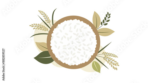 Freshly Cooked Rice Served In A Bowl And Decorated With Floral Elements