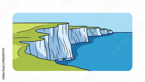 Gentle green hills meet towering white cliffs overlooking blue sea