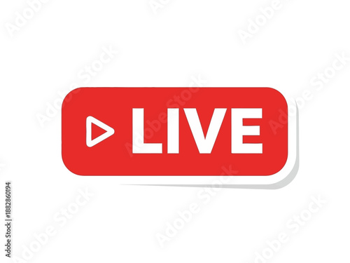 Red 'LIVE' button with play icon for live streaming and broadcasting