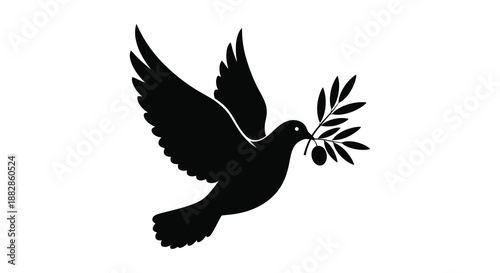 A striking black graphic depicts a bird in flight with an olive branch symbolizing peace and freedom a captivating silhouette