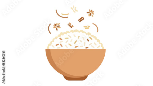 Freshly Cooked Rice Grains Served in A Simple Bowl Design Against A White Background