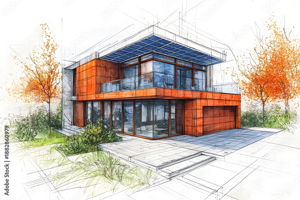 Obraz premium Eco friendly architecture modern home green landscaping illustration photo