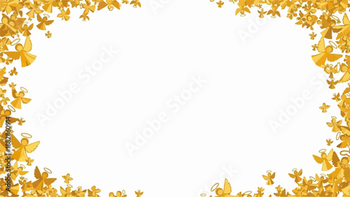 Golden angel shapes form an ornate border against a clean white background