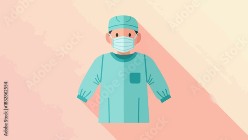 Flat illustration of medical professional in surgical attire