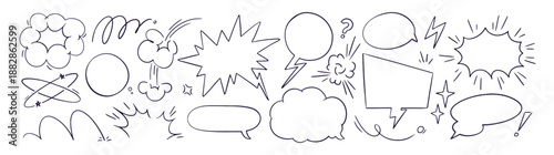 Comic speech bubbles with explosion and boom effects, set. Speechbubbles, mes...