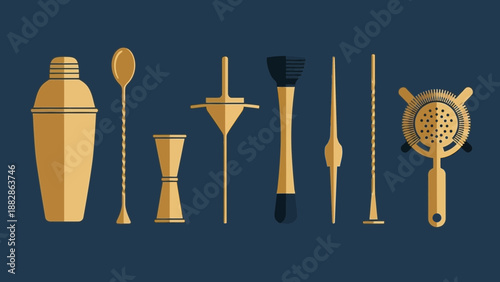 Gold Barware Minimalist Set For Trendy Cocktail Making Illustration Design