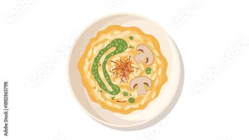 Gourmet Mushroom Risotto Illustration On A White Plate Showing Culinary Delights Perfectly