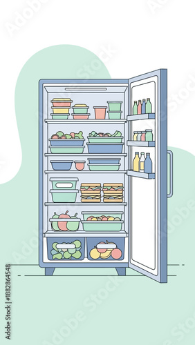 Freshly Stocked Refrigerator Depicts Healthy Food Choices And Modern Home Organization