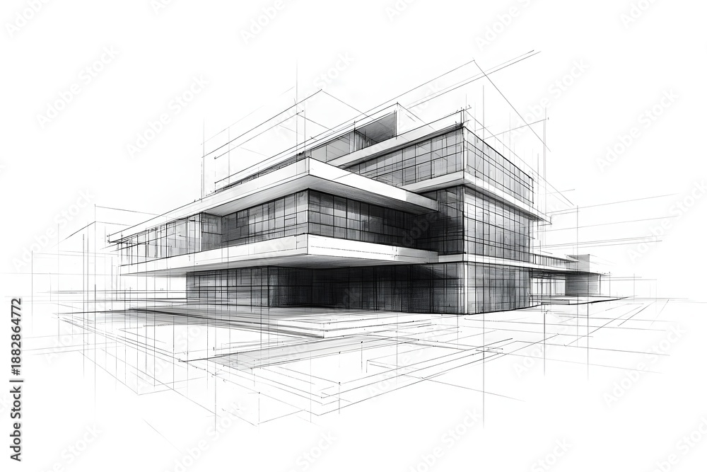 Fototapeta premium Modern architecture blueprint residential villa solar roof image