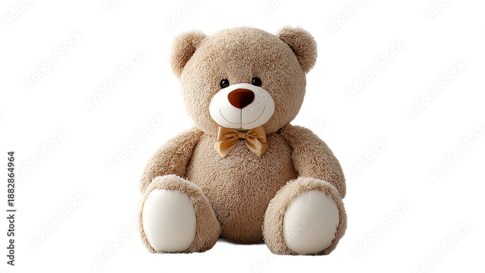 Obraz premium Large plush teddy bear wearing gold bow tie soft watercolor clipart