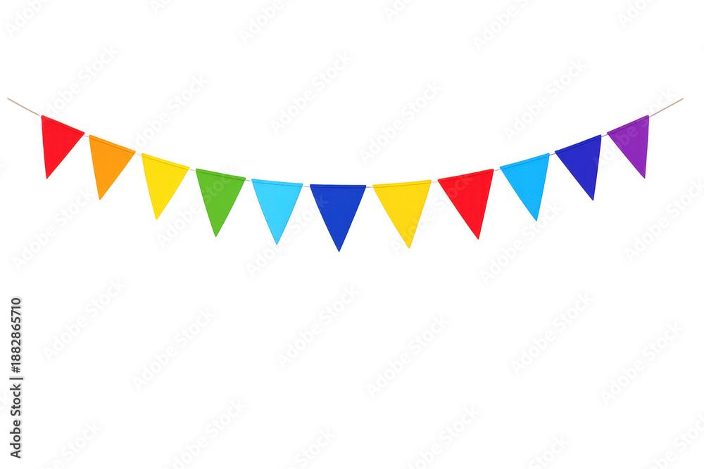 Fototapeta premium Colorful rainbow triangle bunting garland celebrating parties, festivals, birthdays, and events with vibrant decoration
