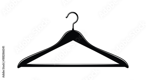 a simple depiction of a black clothes hanger isolated on a white background showcasing its form as a dark silhouette