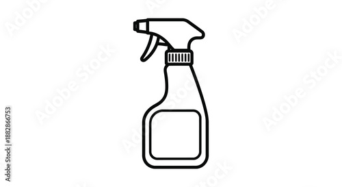 A simple black and white line drawing depicts a typical spray bottle showcasing its common design and functionality as a cleaning tool silhouette