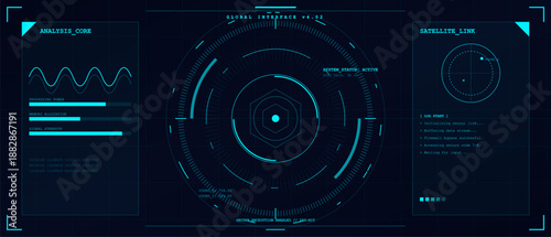 A digital interface is showing satellite link status and various analysis metrics on a monitor. This setup is part of a data monitoring operation in real time.