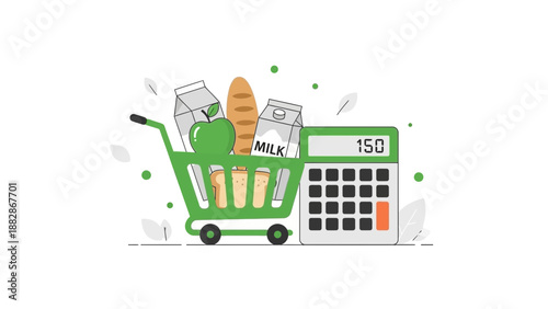 Grocery Shopping With Calculator: Calculating Food Expenses And Budgeting Lifestyle